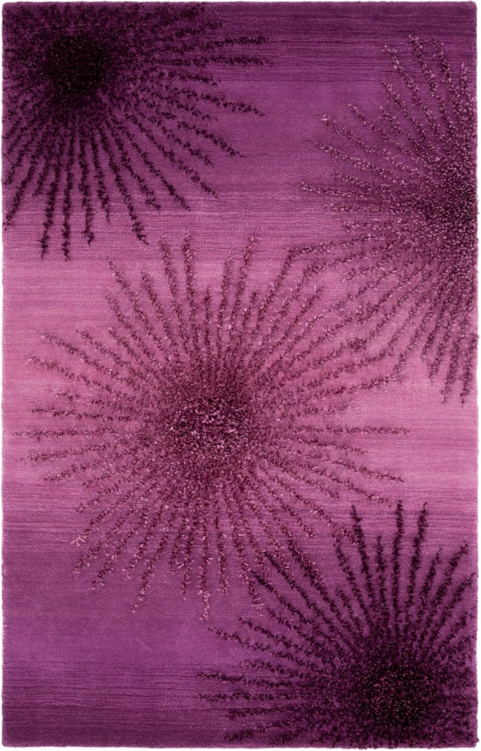 SAFAVIEH Soho Collection Accent Rug - 3'6" x 5'6", Purple, Handmade Starburst Wool & Viscose, Ideal for High Traffic Areas in Entryway, Living Room, Bedroom (SOH712Q)