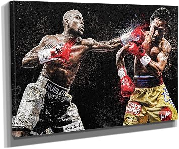 Floyd Mayweather Vs Manny Pacquiao Poster Boxing Hand Made Posters Canvas Print Wall Art Home Man Cave Gift Decor Black Floating Frame, 36"x24