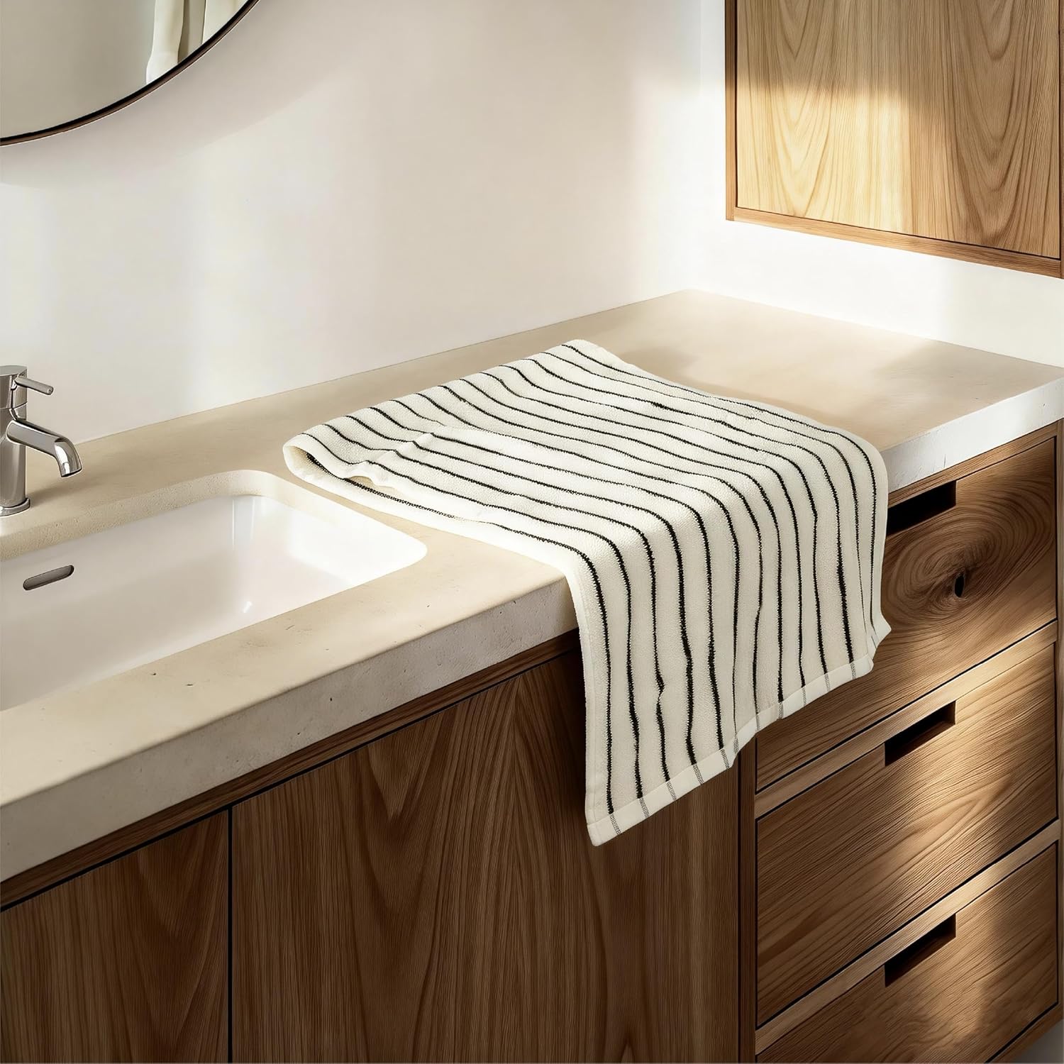 Premium Striped Cotton Bath Towels – Soft, Absorbent, and Durable (Black & White Stripes, Small 2 Pcs)