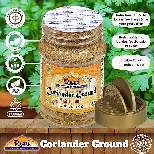 Vista 4 de Rani Polvo molido de cilantro (Dhania india) Especias 2.5oz (70g) Tarro PET ~ Todo natural Sin sal Vegano Sin colores Apto para gluten Sin