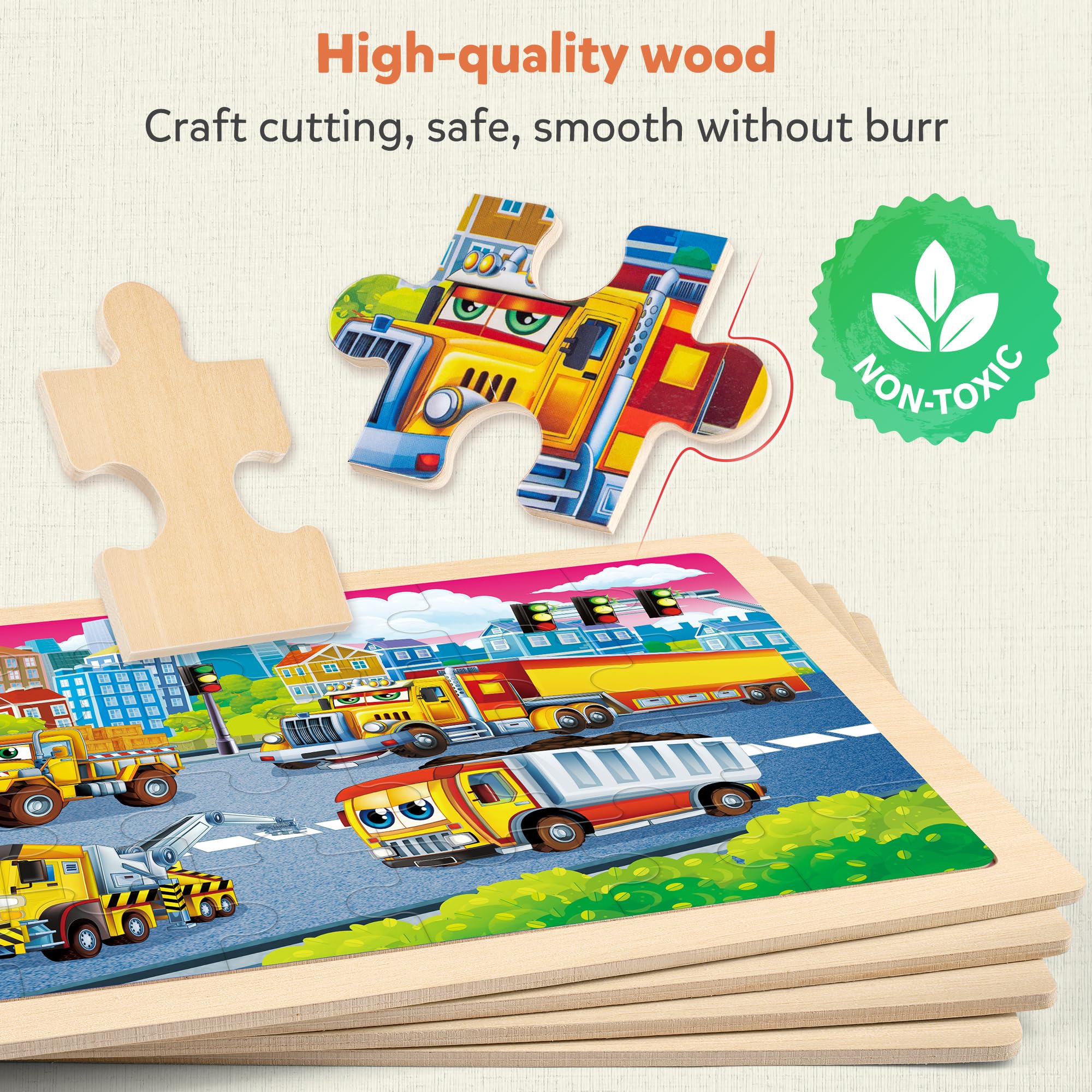 SYNARRY Wooden Construction Vehicles Jigsaw Puzzles for Kids 24 Piece Monster Truck Puzzles for 3 4 5 6 Year Olds - Image 4