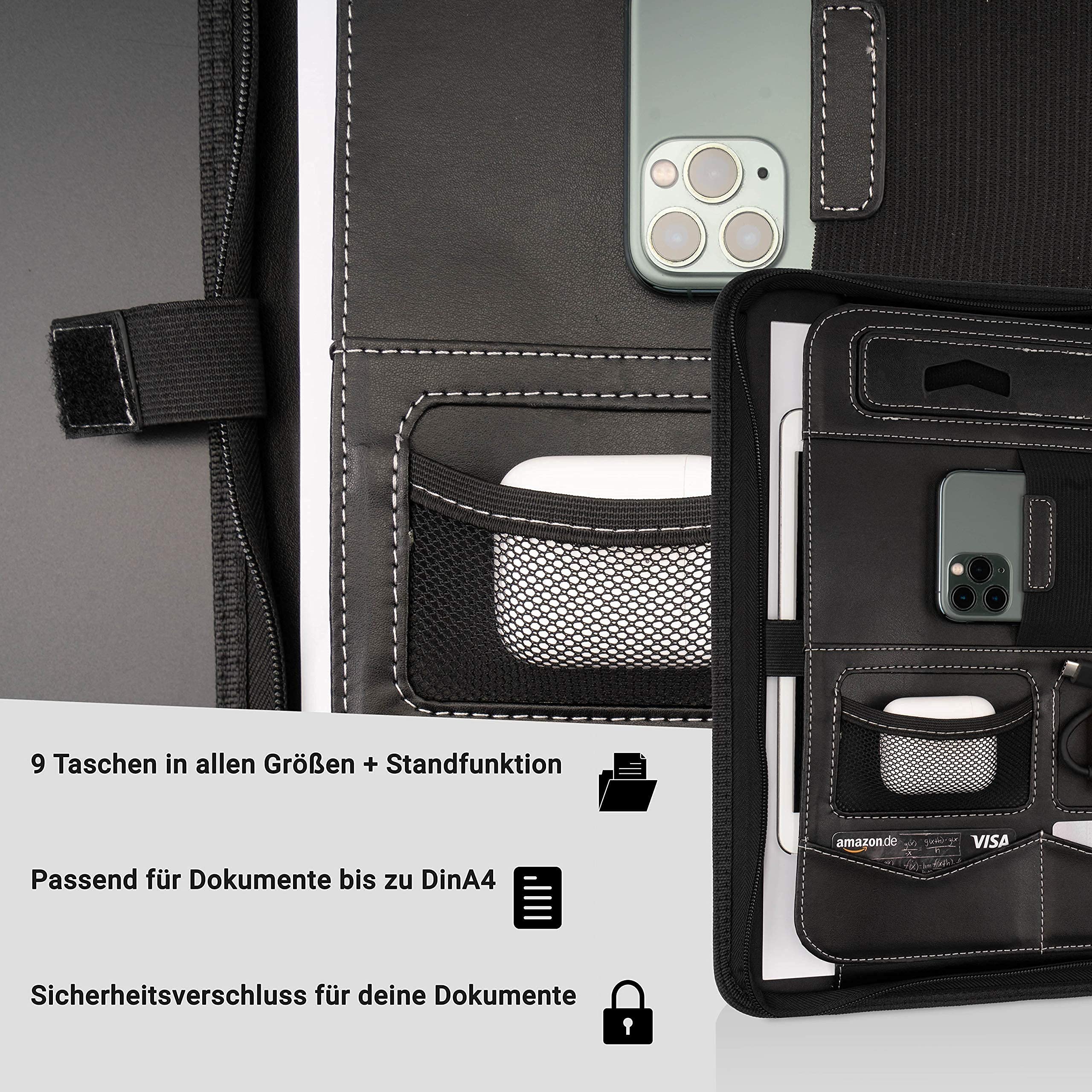AZORIS Premium Schrijfmap A4 Met Dubbele Rits & 11 Inch Tablet Vak - Professionele Lederlook Conferentiemap