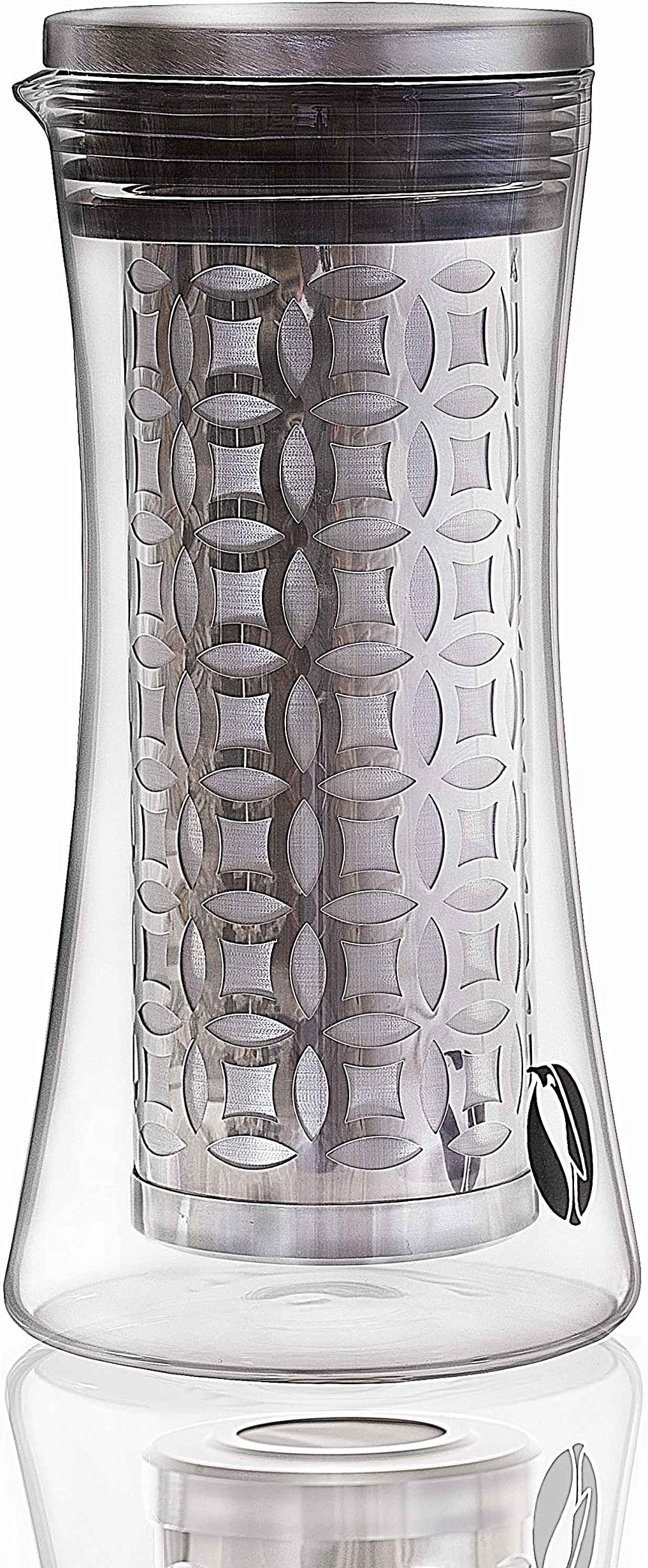 Cold Brew Iced Coffee Maker 1.2 Liter- Customers Spoke, We Listened. Version 2.0 Now Available! Thicker, Stronger Glass Pitcher. Dual Layer Stainless Steel Filter w Microscopic Holes