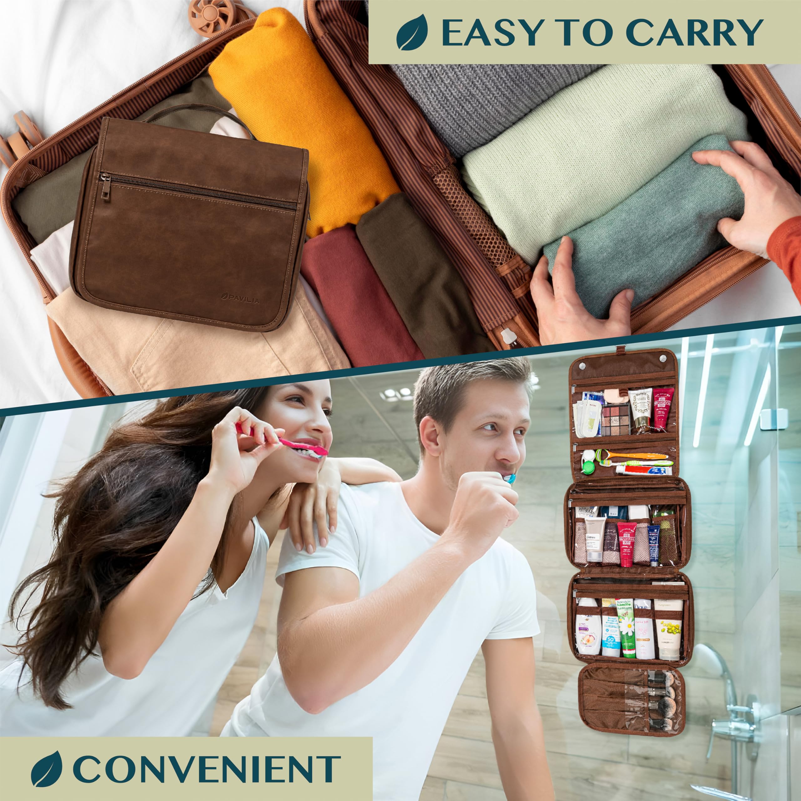 PAVILIA Borsa da toilette da appendere per donne e uomini, borsa da viaggio pieghevole per cosmetici, borsa da viaggio resistente all'acqua, grande kit essenziale da viaggio