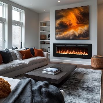 42 in / 108cm Electric Fireplace Inserts, Recessed and Wall Mounted Fireplace Heater, Thermostat, Linear Fireplace with Remote & Touch Screen, Multicolor Flame, Timer, Log & Crystal, 750W/1500W