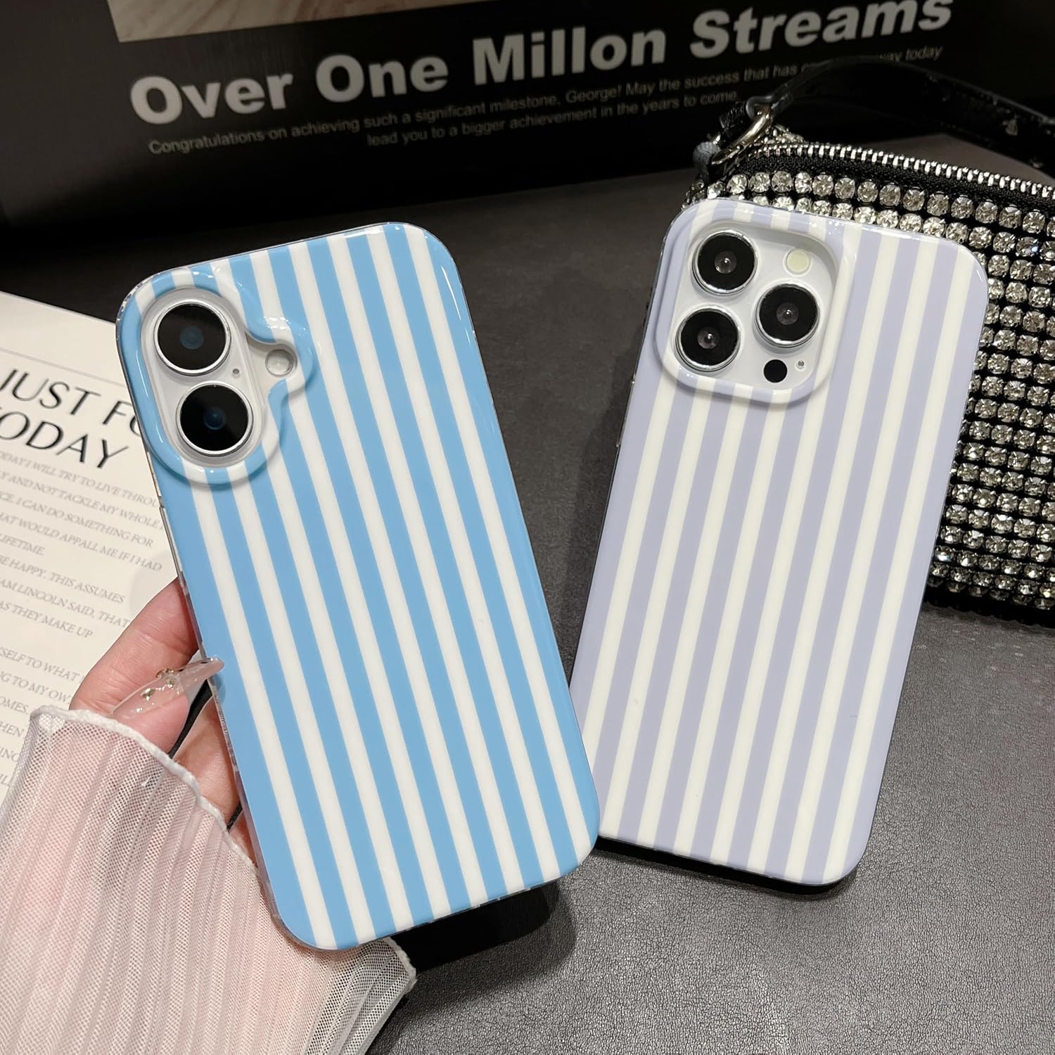 Magnetic for iPhone 14 Case Striped Phone Case Cute Women Girly Trendy Shockproof Slim Soft TPU and Hard PC Protective Cover for iPhone 13/14 thumbnail