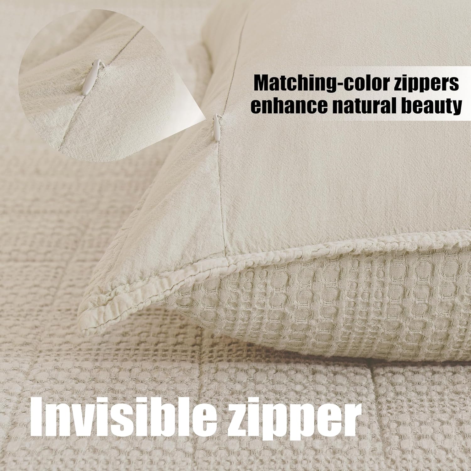 100% Cotton 26x26 Throw Pillow Covers 2 Pieces Solid Color Bound Edges No Filling Honeycomb Pattern Cushion Cover Breathable Skin-Friendly Modern Home Decor Square Pillowcase,Khaki