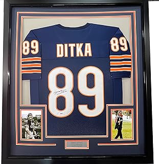 Framed Autographed/Signed Mike Ditka 33x42 Chicago Blue Football Jersey JSA COA