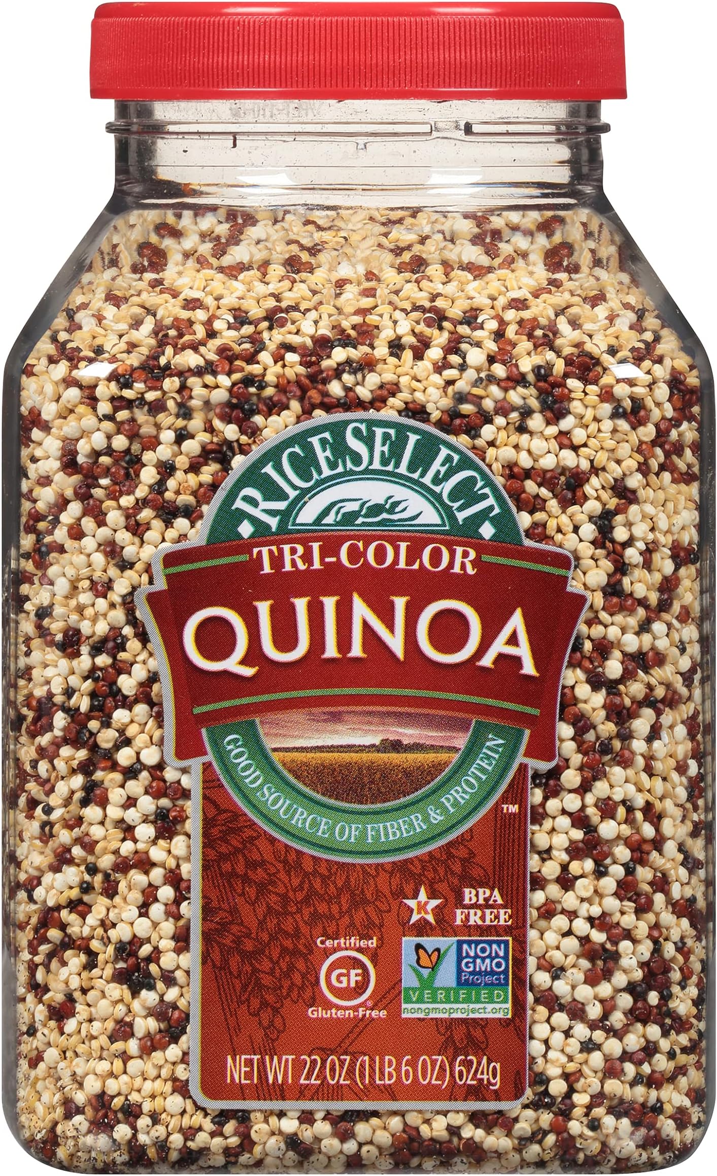 RiceSelect Tri-Color Quinoa, Premium Gluten-Free Seed, Star-K Kosher, and Non-GMO Quinoa, 22-Ounce Jar