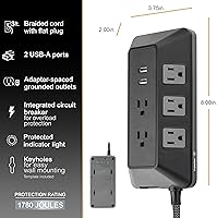 Vista 7 de GE UltraPro Adapt - Protector SurGE de 8 salidas con puertos USB, 2 puertos USB-A, 2.4A, cable trenzado de 3 pies, protector SurGE de 1780 julios