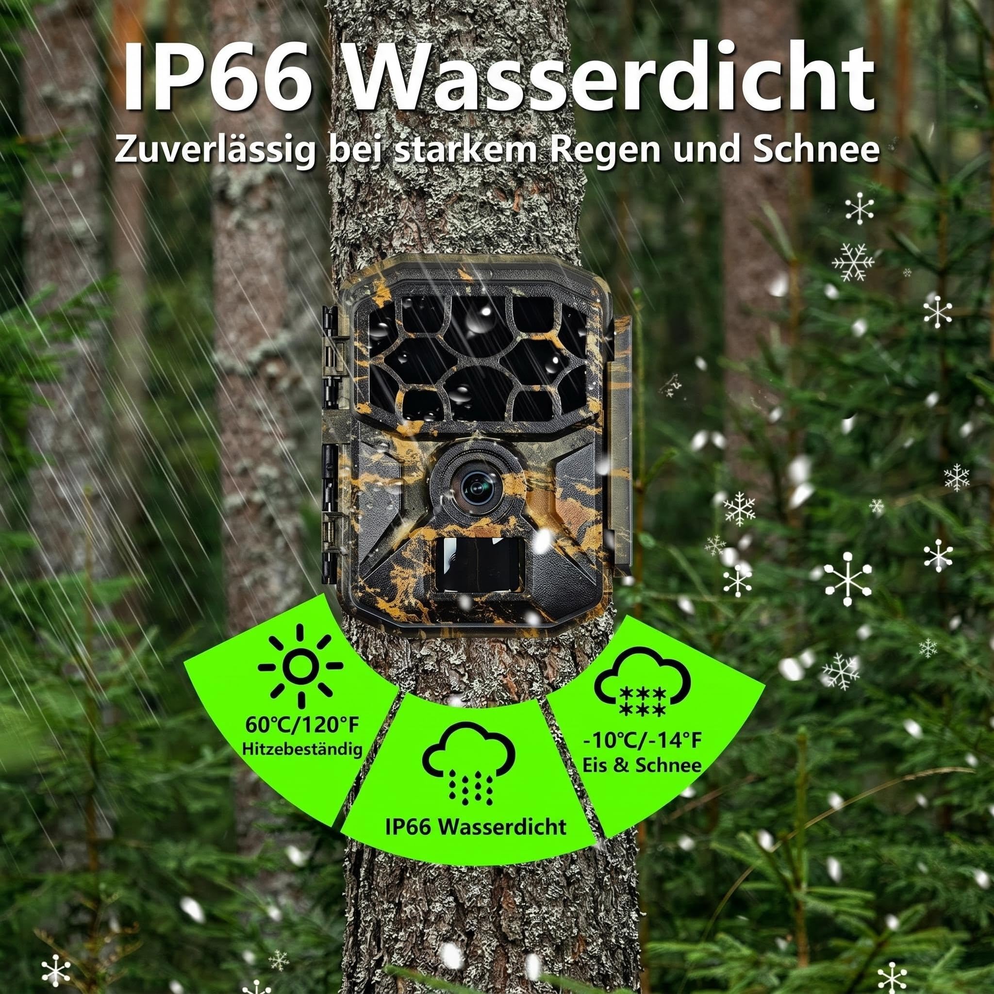 8KB Wildkamera mit WLAN & App Handyübertragung, 5K UHD 64MP Wildtierkamera, Eingebauter 7800mAh Akku wiederaufladbar + Solarpanel, 64GB SD-Karte, Infrarot-Nachtsicht, Bewegungsmelder, IP66 wasserdicht