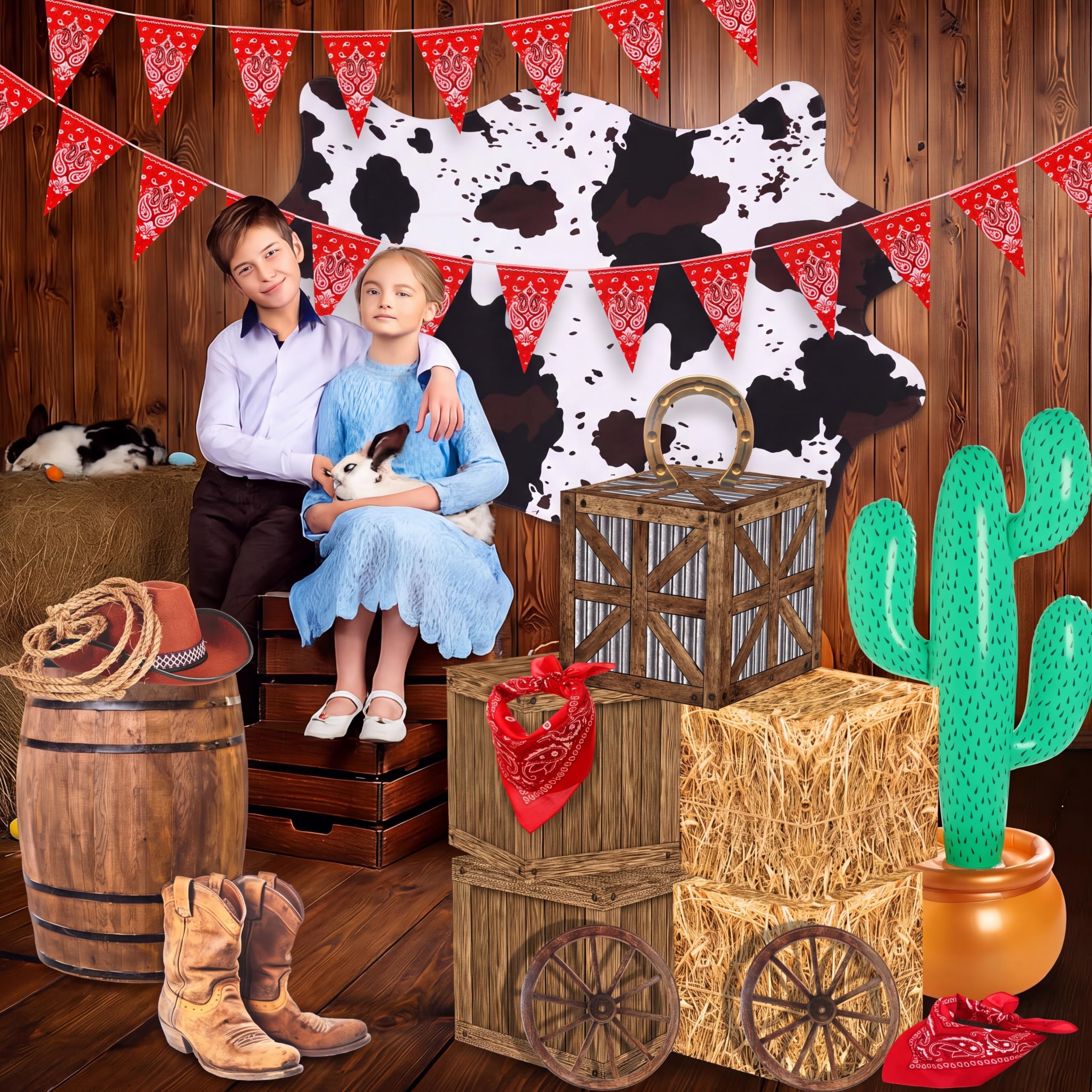 Soulchen Western Cowboy Party Decorazioni Balle di Fieno Scatole Banner Decor | Balle di fieno a tema cowboy occidentale, per decorazione, forniture per feste selvaggio West