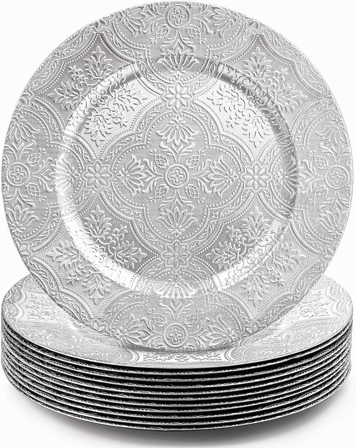 Elsjoy Set of 12 Plastic Silver Charger Plates, 13 Inch