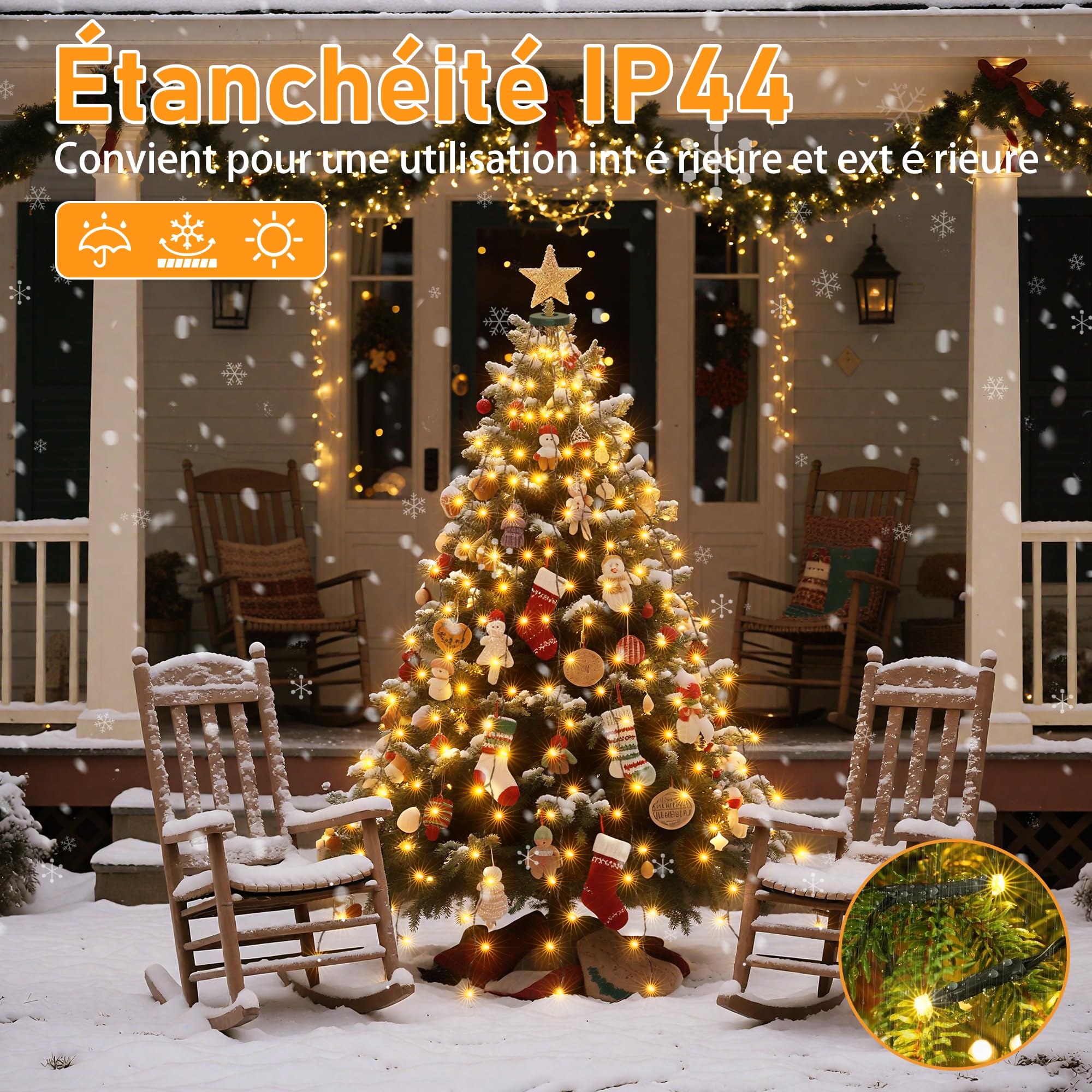 HeiPard Guirlande lumineuse pour sapin de Noël avec anneau, 3m 360 LED, 12 fils, minuterie, 8 modes d'éclairage, étanche, Noël intérieur/extérieur pour sapins de 240cm-350cm, blanc chaud
