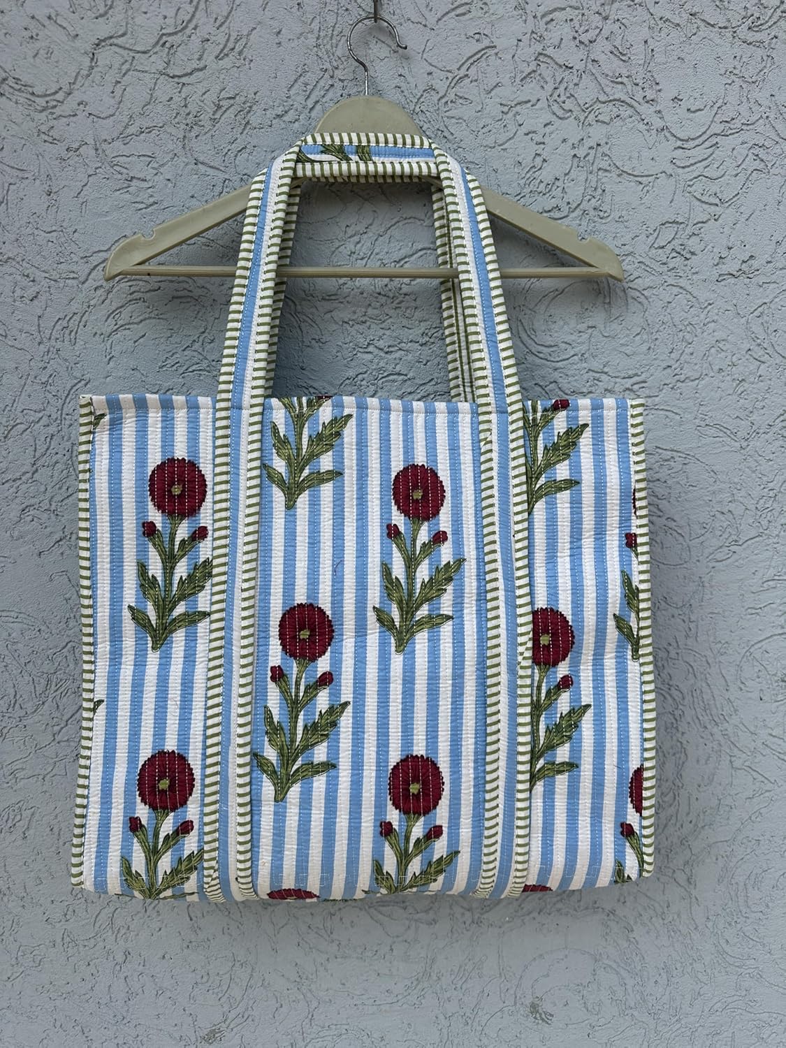 Quilted Cotton Hand printed Reversible Large multicolor cotton Tote Bag,Indian Handmade Block Printed Tote Bag Women Handbag