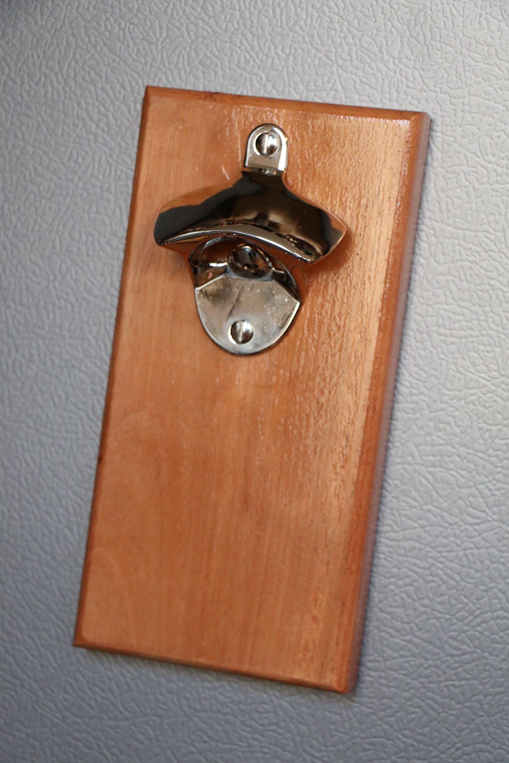 Magnetic Hardwood Bottle Opener - Mahogany Wood with Polished Silver Opener