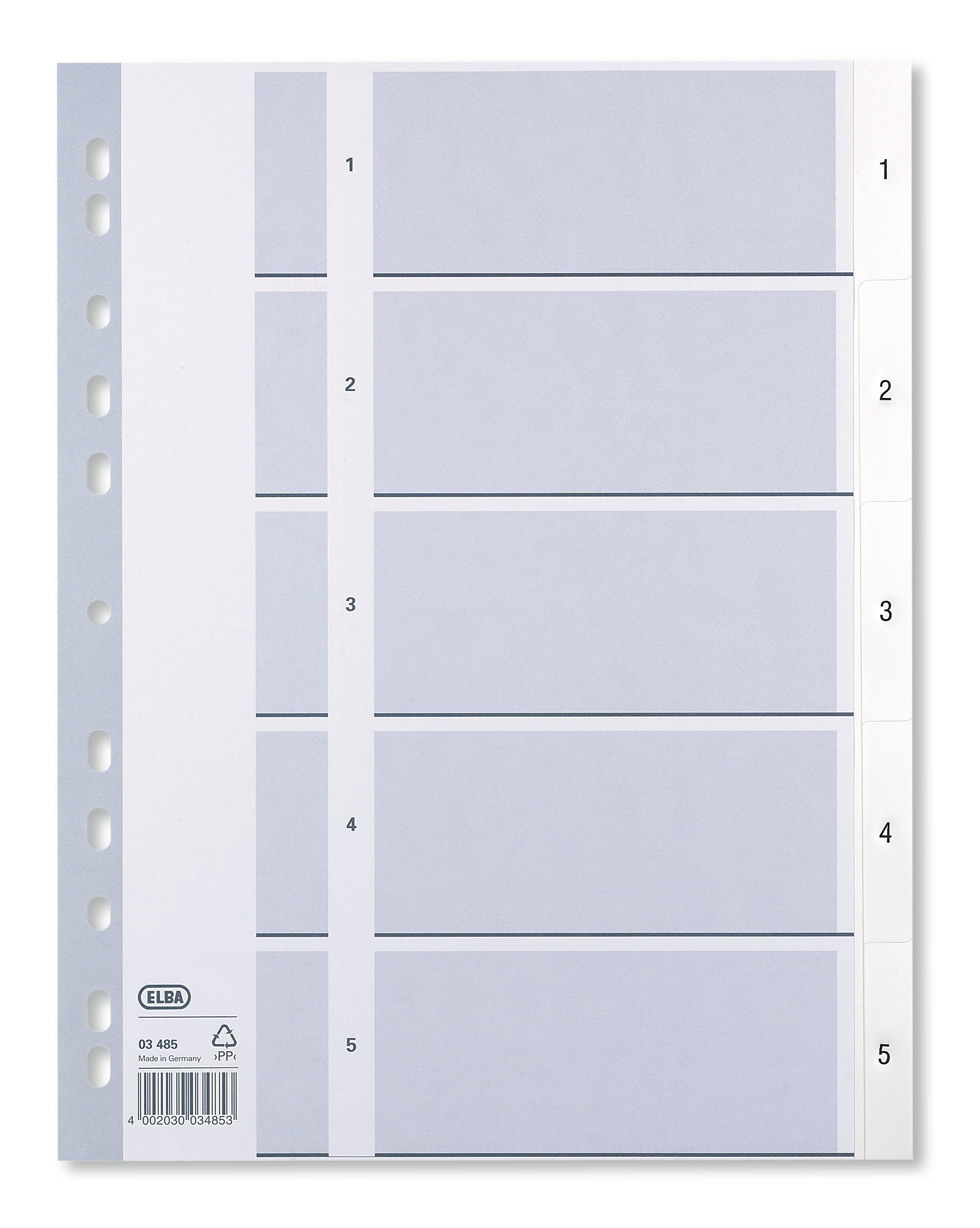 ELBA Strong-Line 400013946 Plastic Index 1-5 5-Piece for DIN A4 Plastic Index with Writable Cover Sheet White Ring Binder Ring Folder