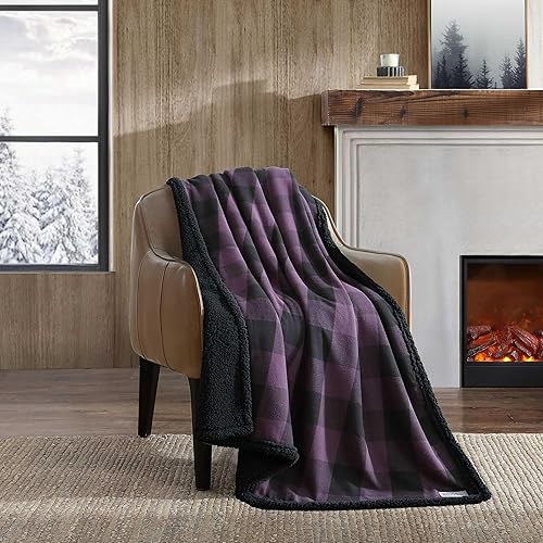 Vista 13 de Eddie Bauer - Manta decorativa, supersuave y reversible, ropa de cama de franela sherpa, mantas cómodas y a cuadros para sillón, para Navidad