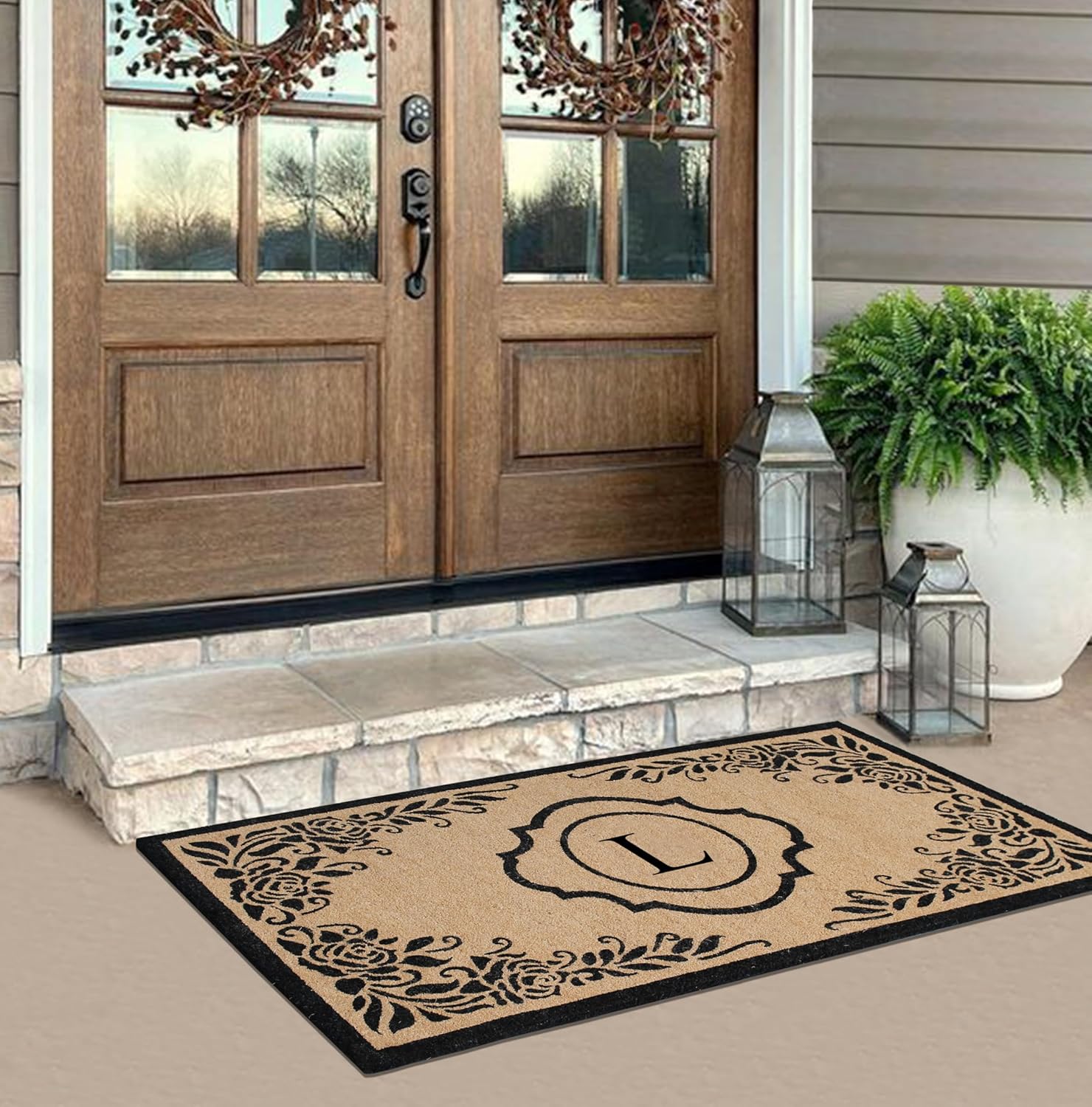 A1HC Natural Coir Monogrammed Door Mat For Front Door, 36"X72", Anti-Shed Treated Durable Doormat for Outside Entrance, Heavy Duty, Thin Profile, Easy to Clean, Long Lasting Front Porch Entry Matt