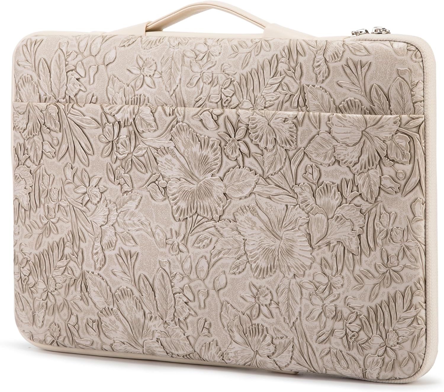 Kinmac Embossed PU Leather 360° Heavy Duty Protective Laptop Sleeve with Poacket (Apricot Flower, 16 inch-16.2 inch)