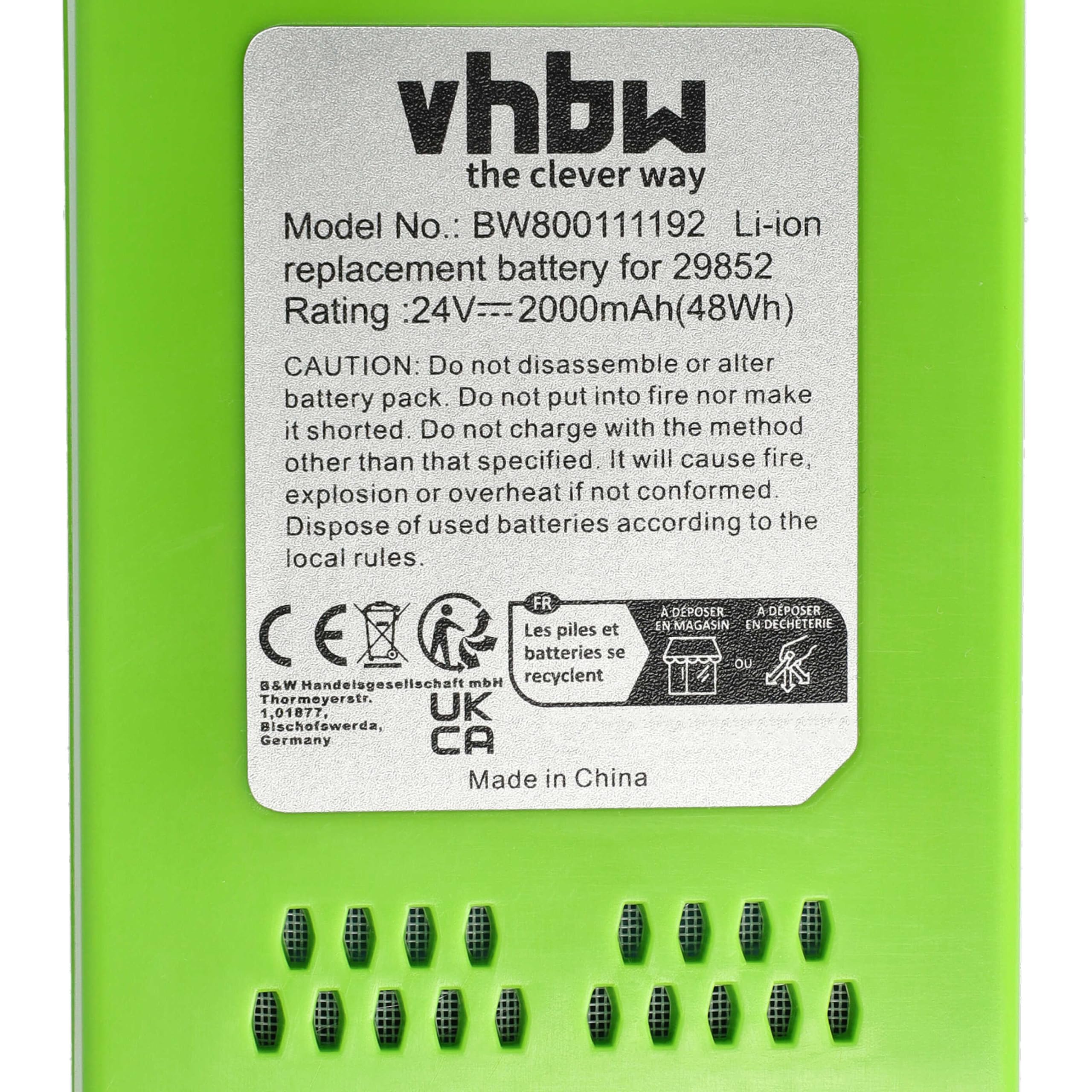 vhbw 2 x zamiennik baterii do Greenworks 29807, 29322, G24B2, 29852, 29842, 29837 do elektronarzędzi (2000 mAh, litowo-jonowy, 24 V)