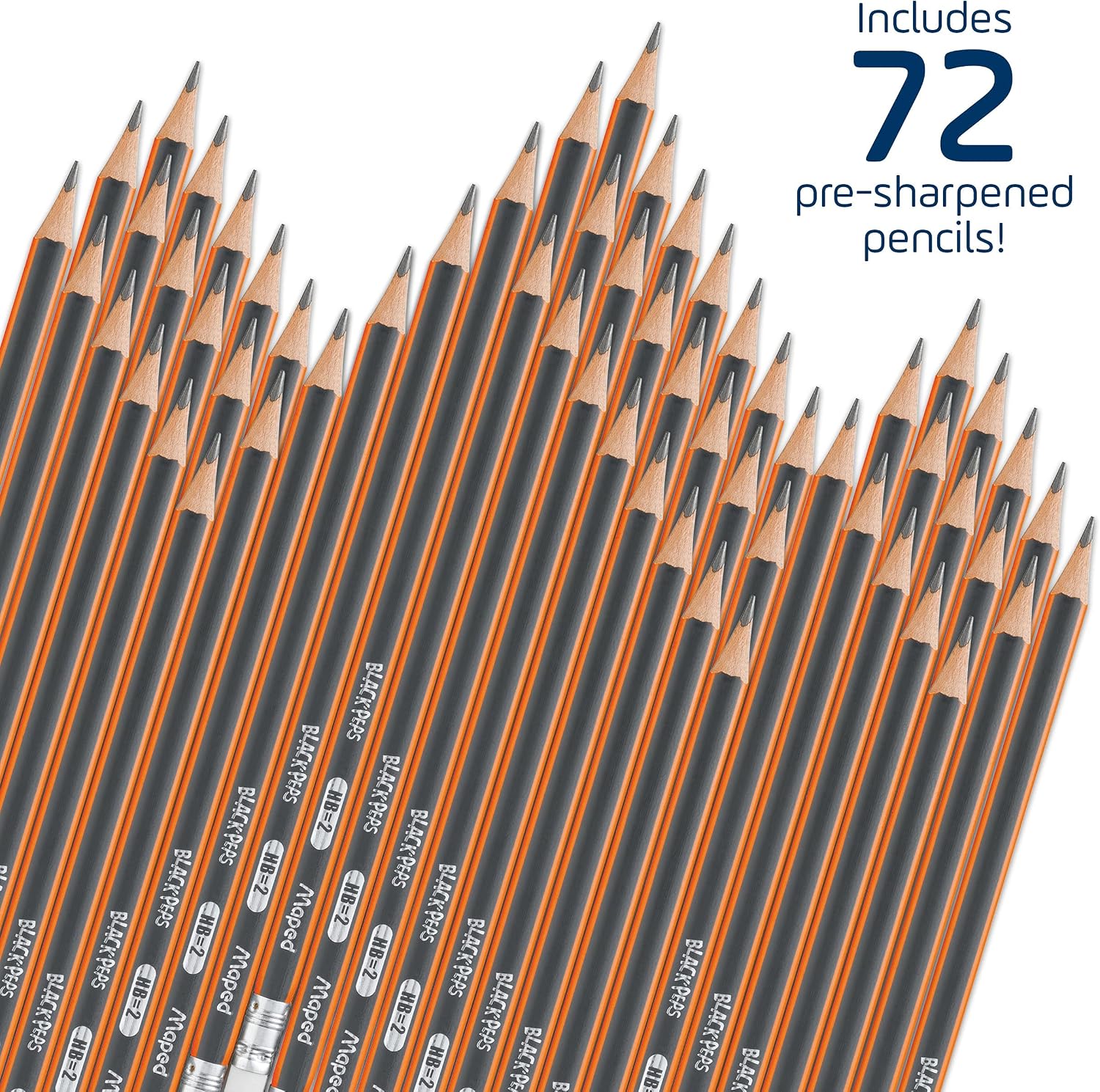 Maped Black'Peps #2 Graphite Pencil School Pack, Triangular Shape, Pack of 72 (851759ZV)