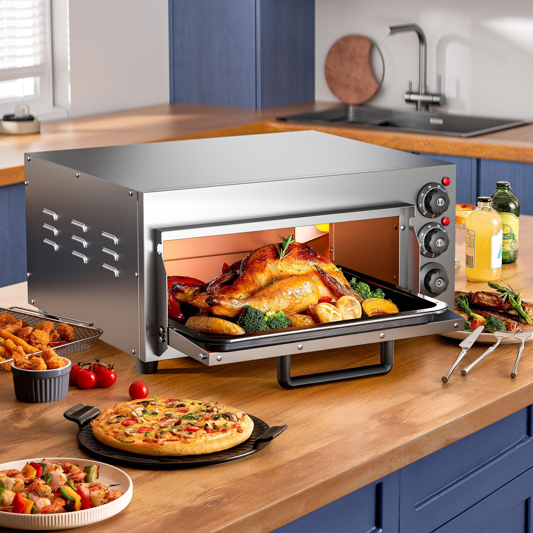 Wiltec Forno pizza elettrico, con pietra refrattaria in cordierite, 2000W, max 350°C Fornetto pizza