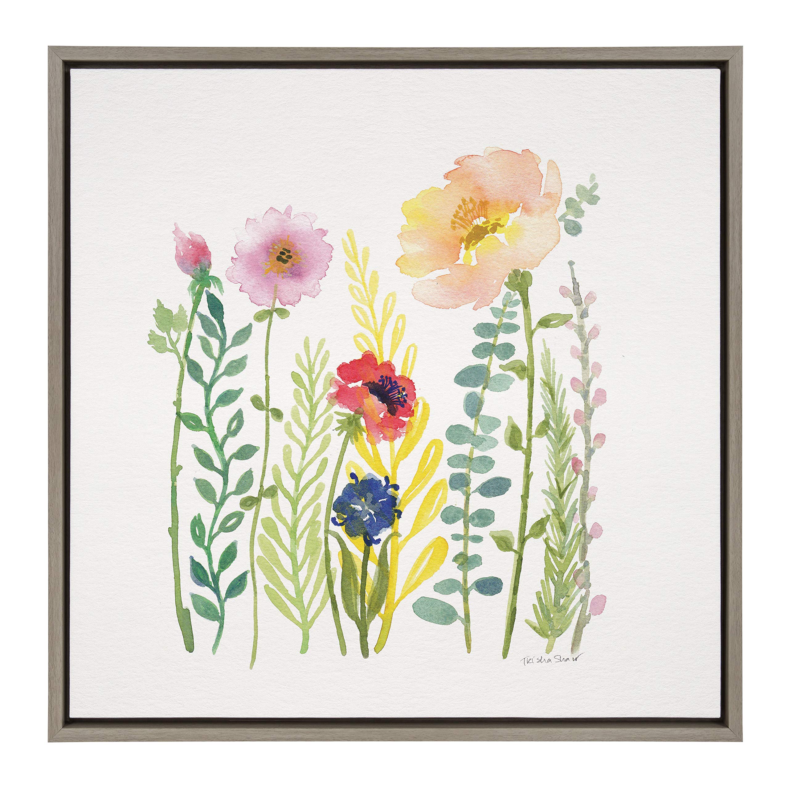 Kate and Laurel Sylvie Flowers and Ferns Framed Canvas by Patricia Shaw, 24x24, Gray
