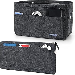 Lucky Sign - Taschenorganizer für Handtaschen Innentaschen für Handtaschen mit Schlüsselkette multifunktional aus Filz, 26x11x16cm - Dunkelgrau