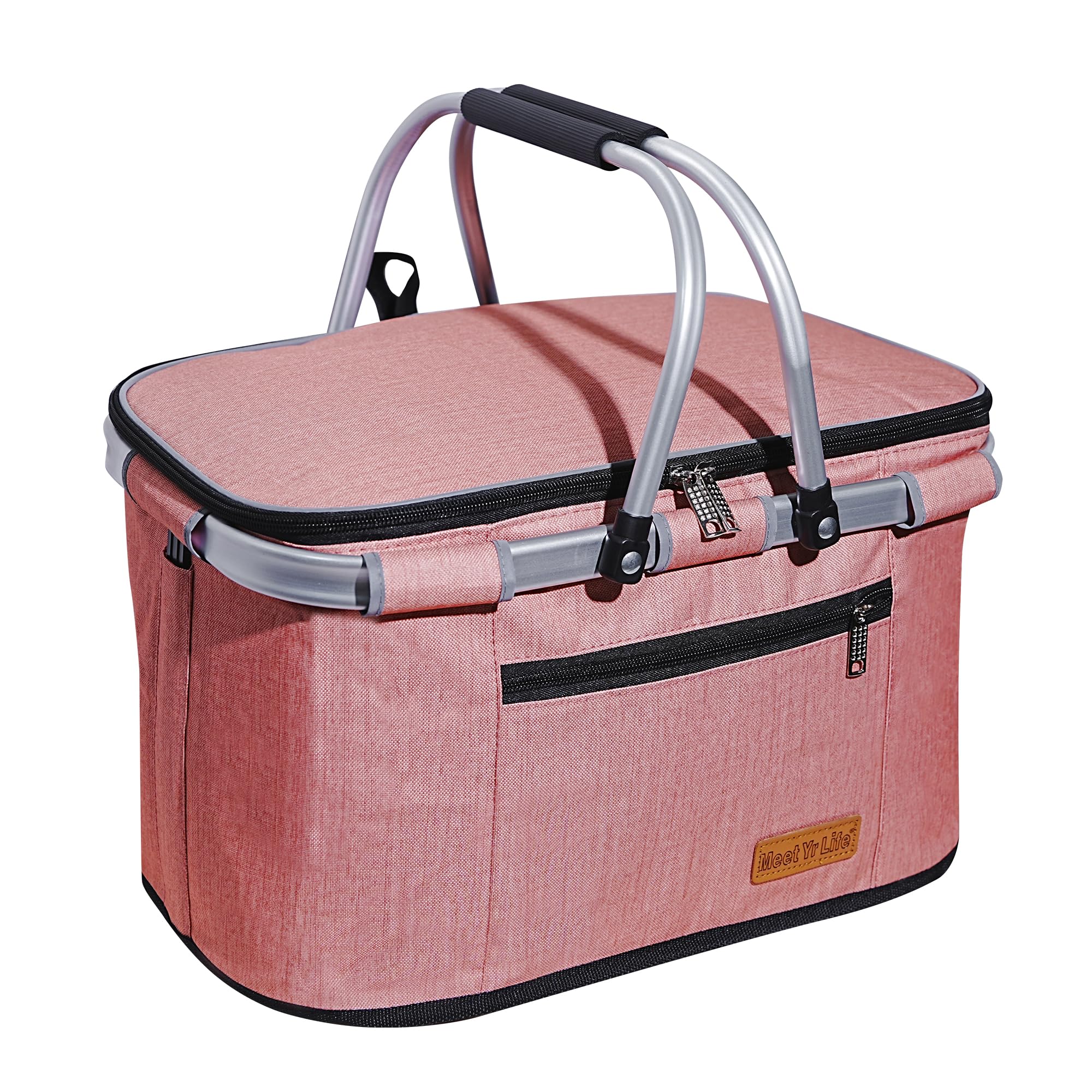 ABIUBIU 34L Kühltasche Einkaufskorb Picknickkorb Große isolierte Kühlkorb Lunchtasche Thermo Tasche für Büro Camping Picknick Reisen Seitenstütze Aufrecht Halten