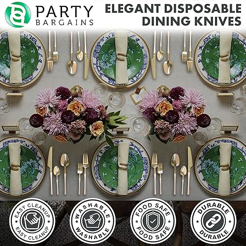 Miniatura 5 de PARTY BARGAINS Cuchillos desechables de plástico, paquete de 20 unidades, oro rosa, cubiertos de cocina de diseño moderno infinito, perfectos para