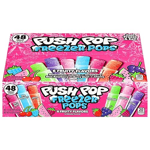 Miniatura 3 de Push Pop Freezer Pops - Paquete variado de paletas de hielo envueltas individualmente, 6 sabores afrutados clásicos, paletas de hielo de colores