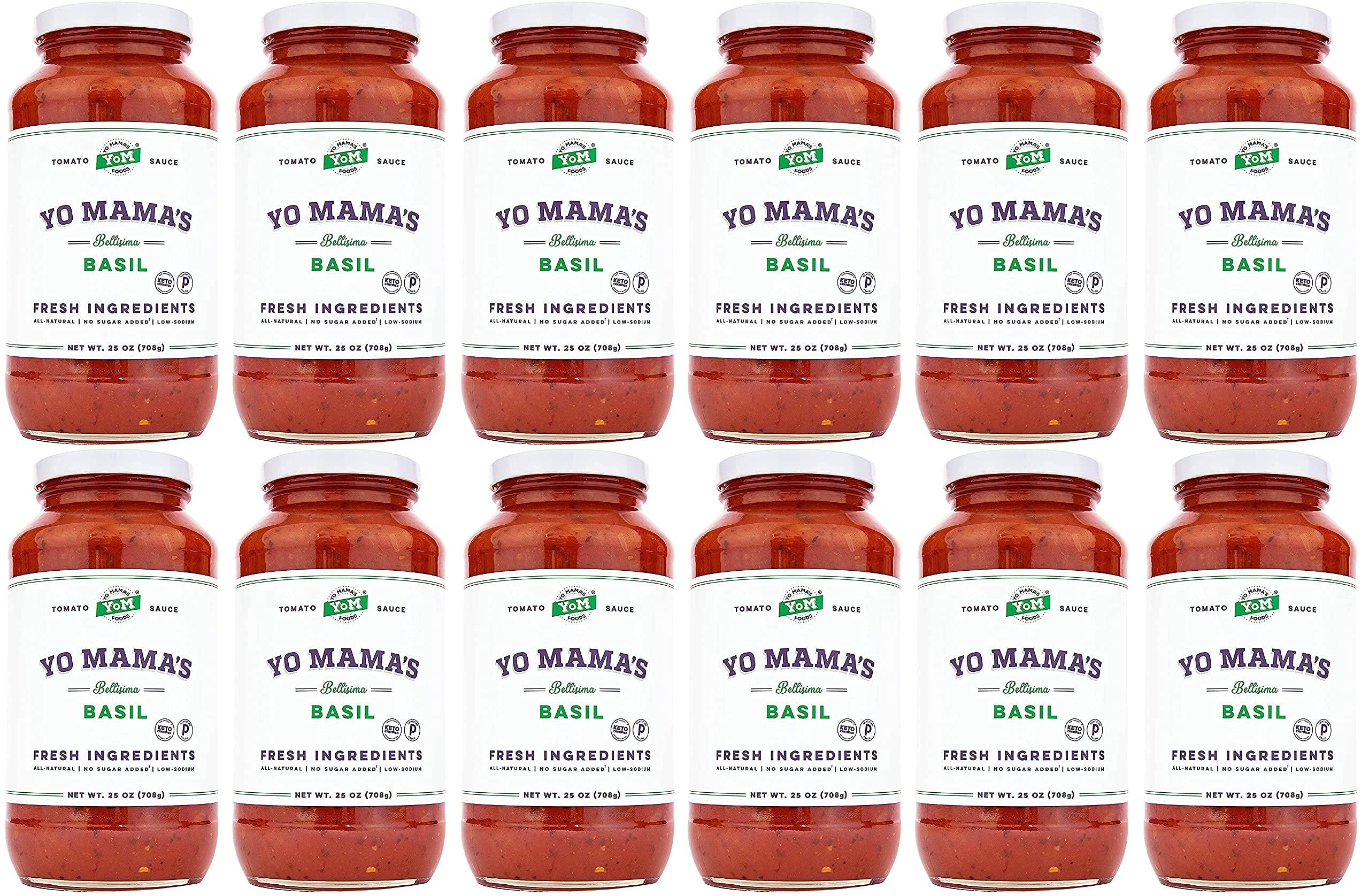 Yo Mama's Foods Keto Tomato Basil Pasta Sauce - Pack of (12) - No Sugar Added, Low Carb, Low Sodium, Vegan, Gluten Free, Paleo Friendly, and Made with Whole, Non-GMO Tomatoes
