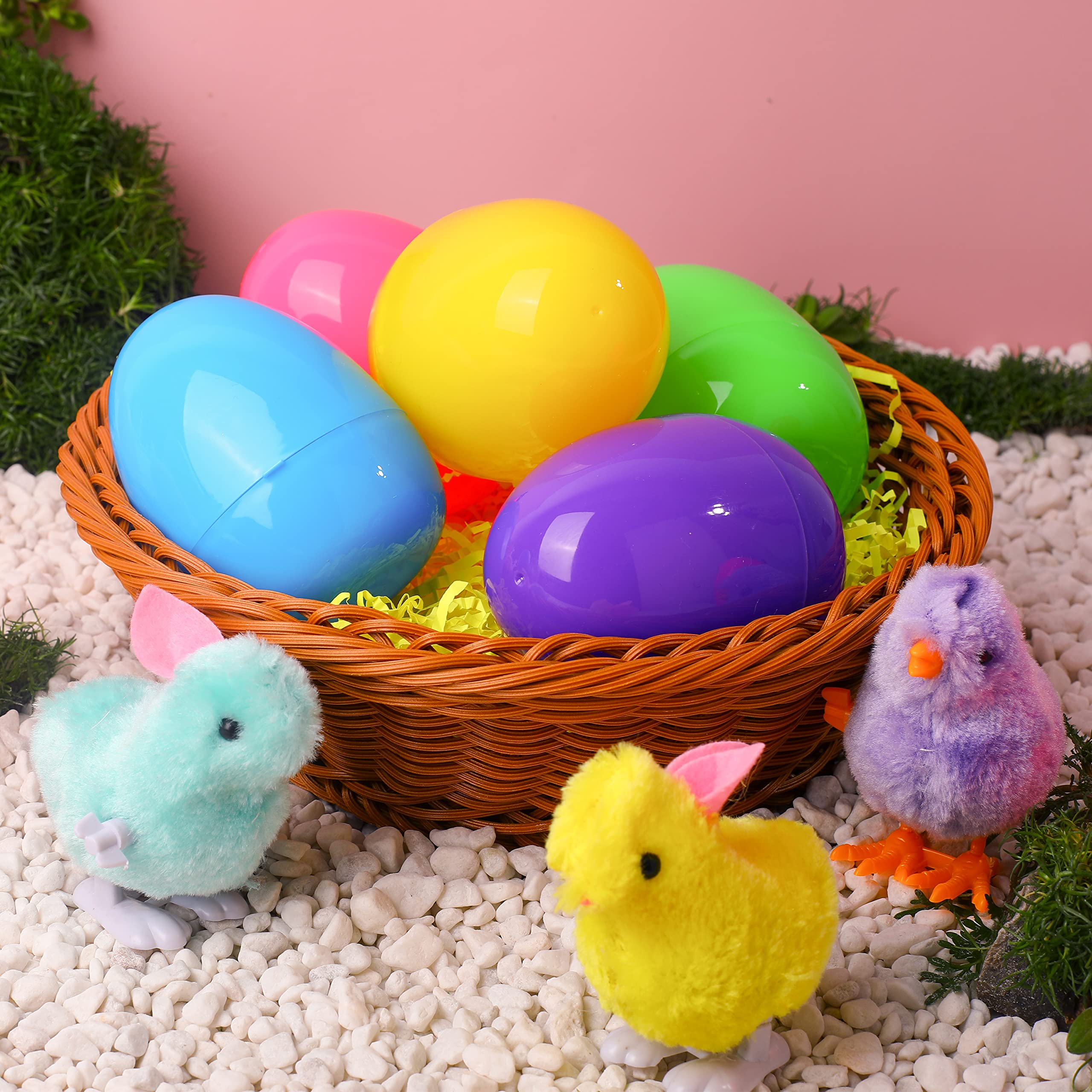 JOYIN 12Pcs Oeufs de Pâques Remplis Jouets de Lapins et Poussins à remonter pour Garçons et Filles Jouets Surprise Cadeaux fête de Chasse de Pâques