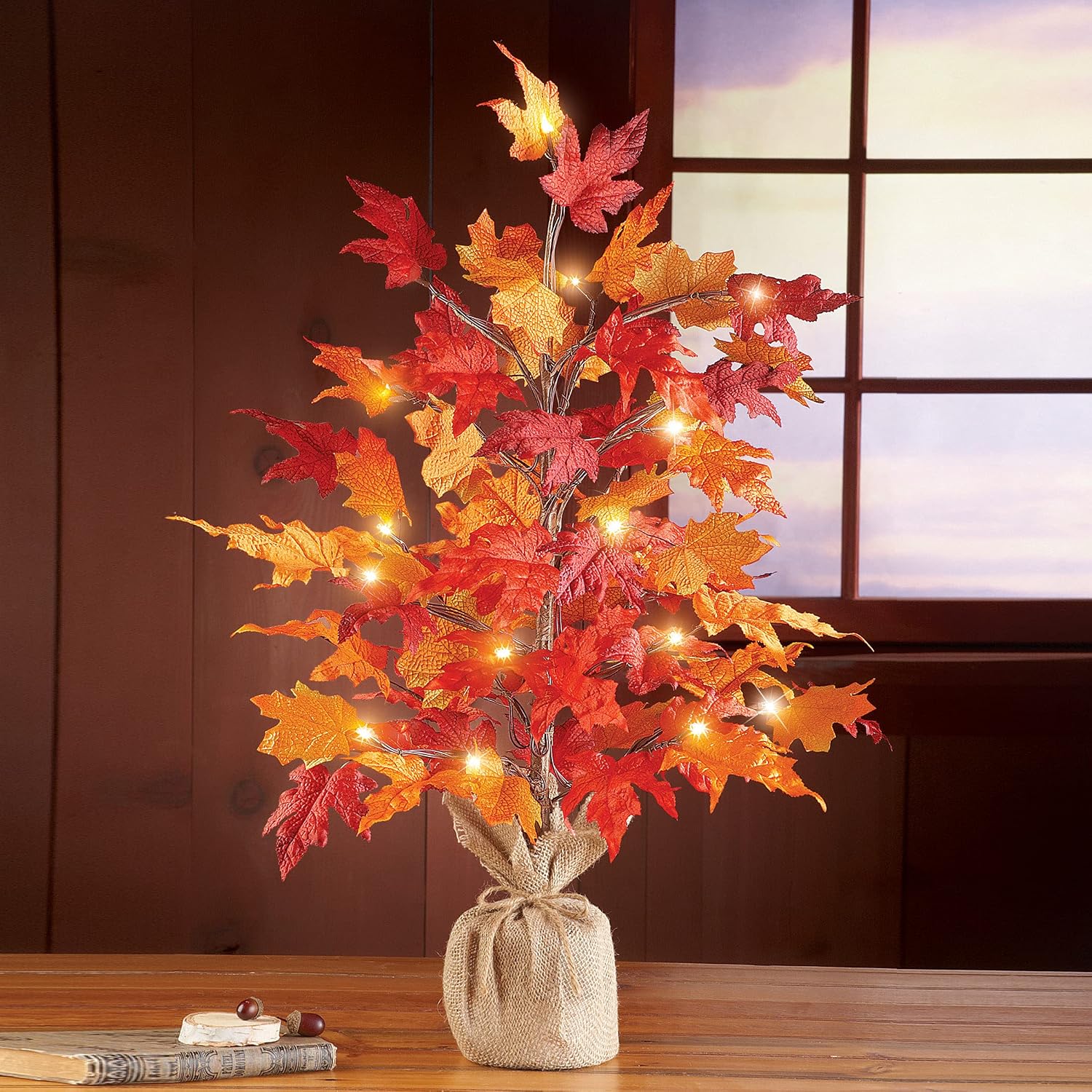 Collections Etc Colorful Fall Harvest Lighted Tabletop Tree, 29" H