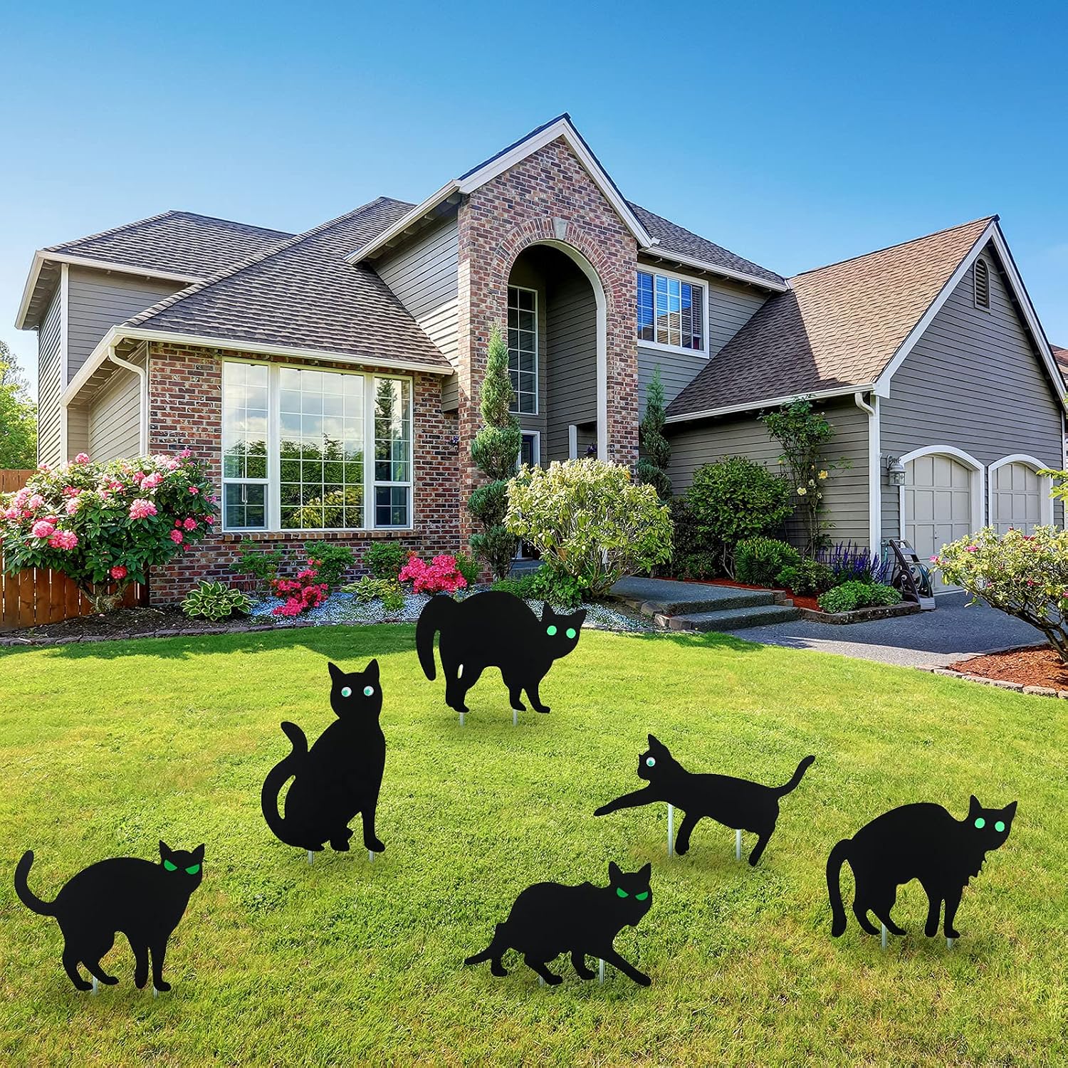 Set of 6 Black Cat Halloween Silhouette Yard Signs with Stakes