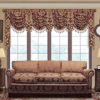 Vista 24 de Loom and Mill Cenefas de cascada de lujo para ventanas, elegantes cenefas de cortina de jacquard gruesas con borlas para sala de estar, decoraciones