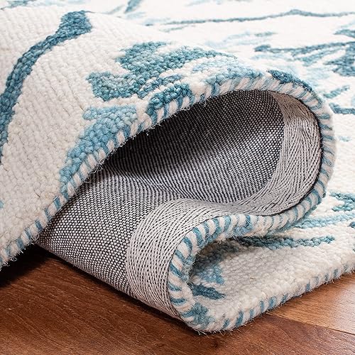 Miniatura 7 de SAFAVIEH Suzani Collection SZN205A - Alfombra de pasillo de lana con borlas de 2 pies 3 pulgadas x 8 pies, color marfil y turquesa