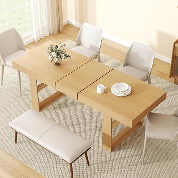 Extendable Dining Room Table for 6-10, 70.9"-78.7" Long Kitchen Table with Thick Tabletop, Space Saving Modern Dinner Table with Solid Wood Legs for Kitchen Dining Living Room, Oak