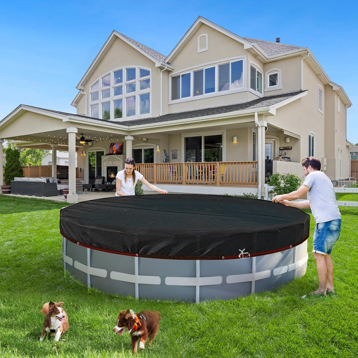 27.8FT Round Leaf Net Cover for 24FT Above Ground Pools - Heavy-Duty, with Winch & Cable, Blocks Leaves & Debris (Black)