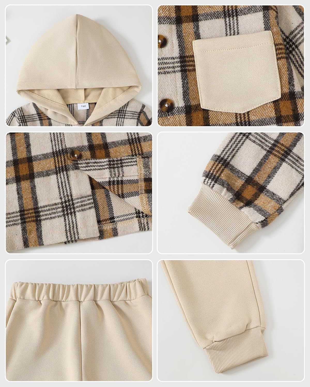 Boys Clothes Fall Winter Outfits, Toddler Boy Sweatsuit Plaid Hoodie Pants Clothing Set For Kids Boys Size 5-12 Years - Image 8