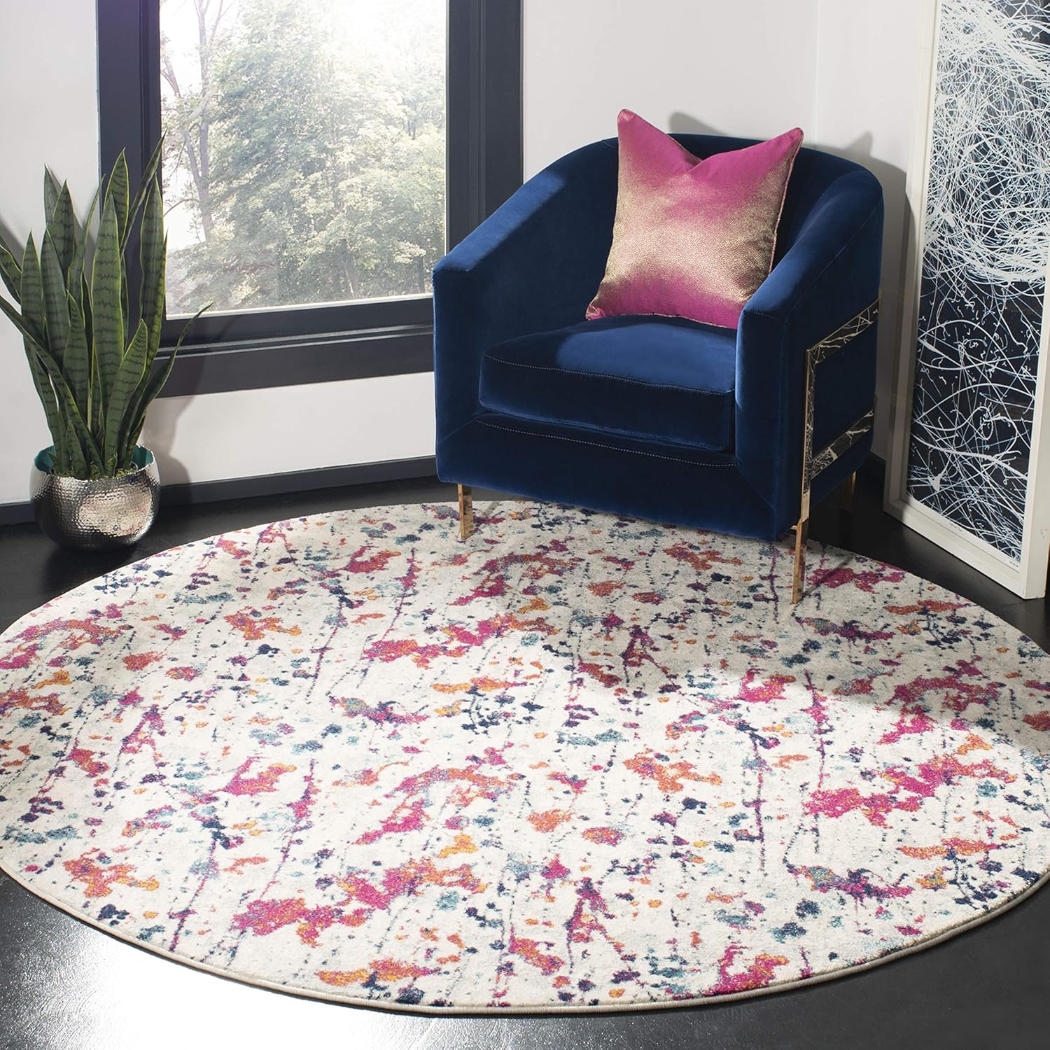 SAFAVIEH Evoke Collection 2'2" x 7' Ivory/Red EVK284Q Modern Abstract Non-Shedding Living Room Entryway Foyer Hallway Bedroom Runner Rug
