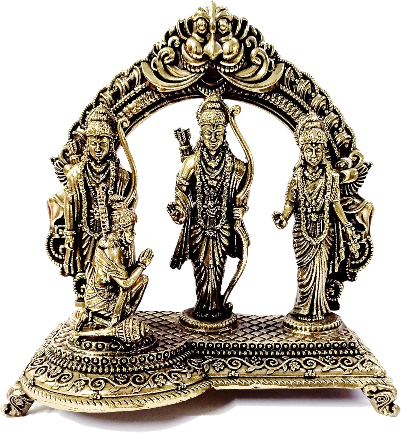 Ram Darbar Idol | Brass Statue | Lord Rama, Sita, Lakshmana, Hanuman Statue | Religious Art Pooja Murti | Handcrafted Antique Finish Showpiece for Home Temple Decor & Gifting