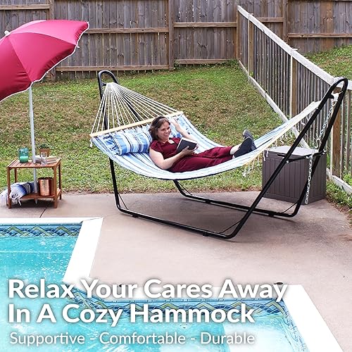 Vista 125 de Sunnydaze - Hamaca acolchada para 2 personas con soporte universal multiusos Playa Catalina