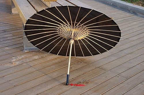 Miniatura 4 de Parasol de tela de bambú liso, ideal para recuerdos de fiesta de boda (negro)