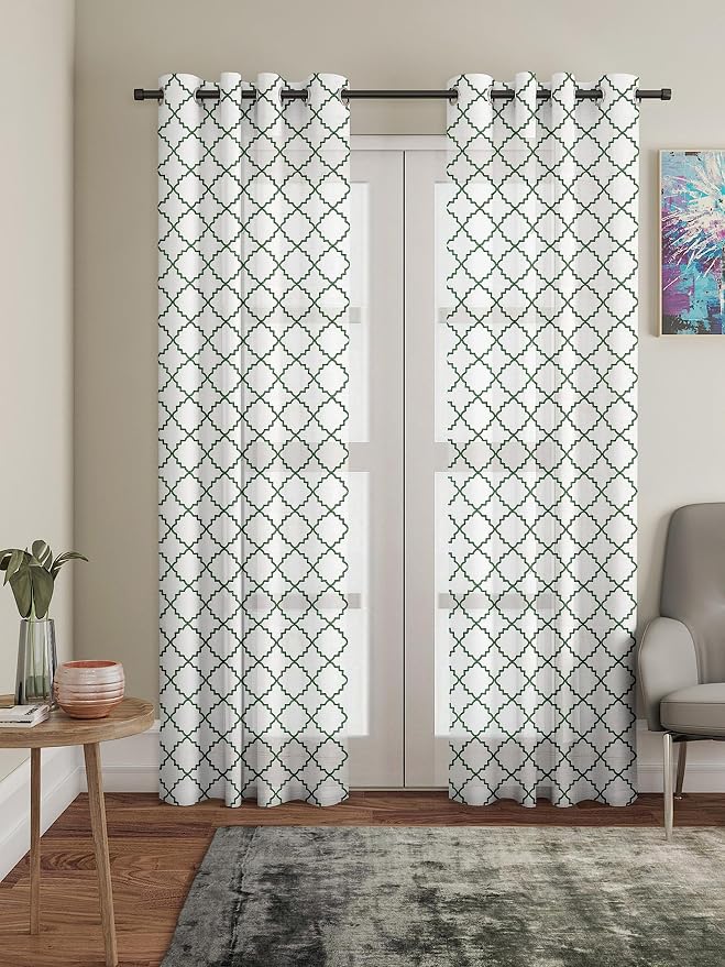 Amazon Brand - Solimo Polyester Polylinen Embroidery Door Curtains (Pack of 2, 7 Feet, Green)