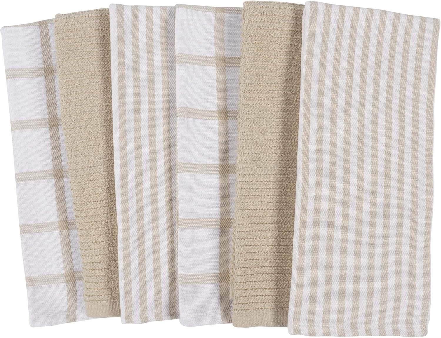 KAF Home Premium Kitchen Towels (18" x 28"), Large 100% Cotton, Flat & Terry Absorbent Dish Towel Set (Beige, 18 x 28-6 Pack)