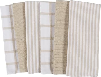 KAF Home Premium Kitchen Towels (18 x 28), Large 100% Cotton, Flat & Terry Absorbent Dish Towel Set (Beige, 18 x 28-6 Pack)