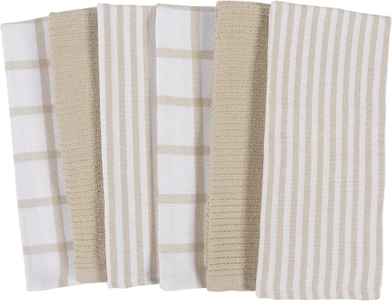 KAF Home Premium Kitchen Towels (18 x 28), Large 100% Cotton, Flat & Terry Absorbent Dish Towel Set (Beige, 18 x 28-6 Pack)