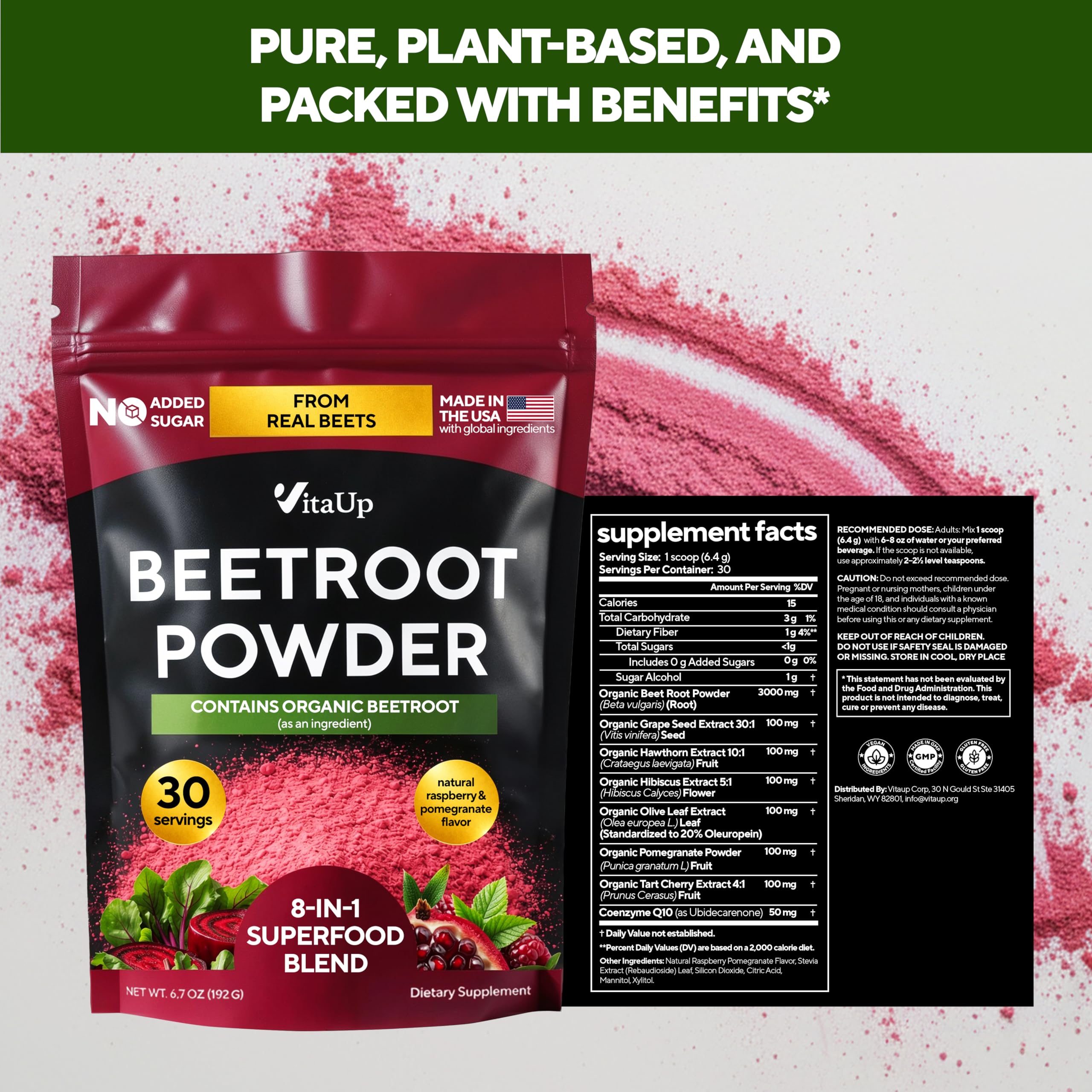 VitaUp 8-in-1 Beetroot Supplement with Organic Beetroot Powder – USA Made Beet Root Powder with Grape Seed, Hawthorn, Coq10 – for Normal Circulation & Energy Support – 30 Serving — Amazon image 10